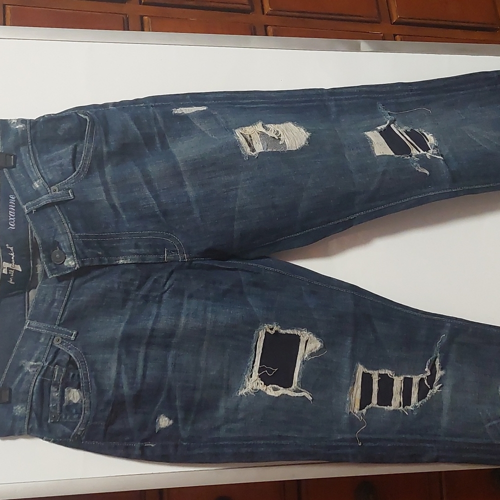 7 for all mankind roxanne slim fit medium wash distress denim